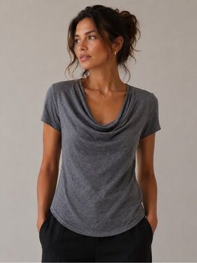 $68 New Lanston Short Sleeve Cowl Neck Tee -XS - Grey